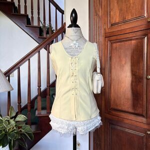 Pastel Yellow Buttermilk Corset Style Blouse Layering Costume Vintage